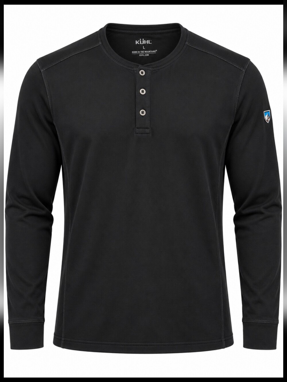 KÜHL Men’s L Black Long Sleeve Henley Shirt Tencel Stretch Outdoor Gorpcore